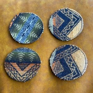Set of Four Patterned Wool + Leather Coasters